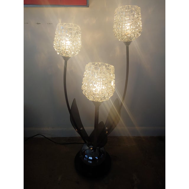 Vintage Modern Chrome Ball Base and Smoked Lucite Tall 3 Arm Lamp With Crystal Light Shades For Sale - Image 12 of 12