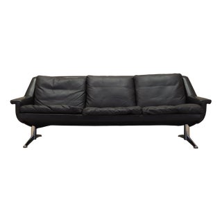 Danish Brown Leather Sofa by Werner Langenfeld for Esa, 1970s For Sale