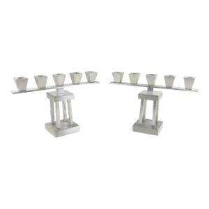 Vintage Art Deco Brushed Aluminum 5-Light Candle Holders - a Pair