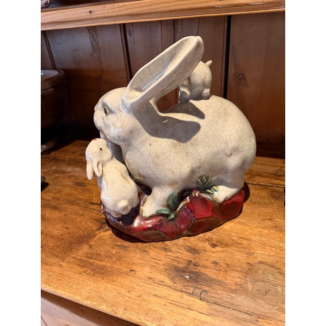 Ceramic Glazed Rabbit Family Centerpiece Majolica For Sale - Image 6 of 10