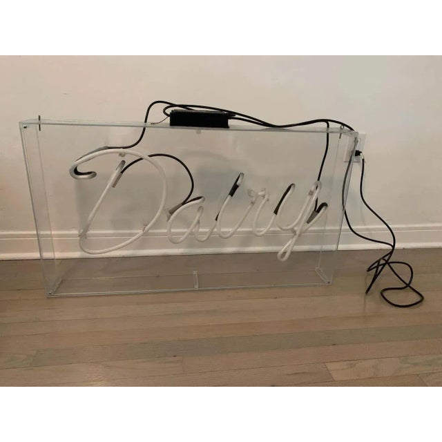 Pink Vintage Pink Neon Dairy Sign in Hanging Lucite Box For Sale - Image 8 of 13
