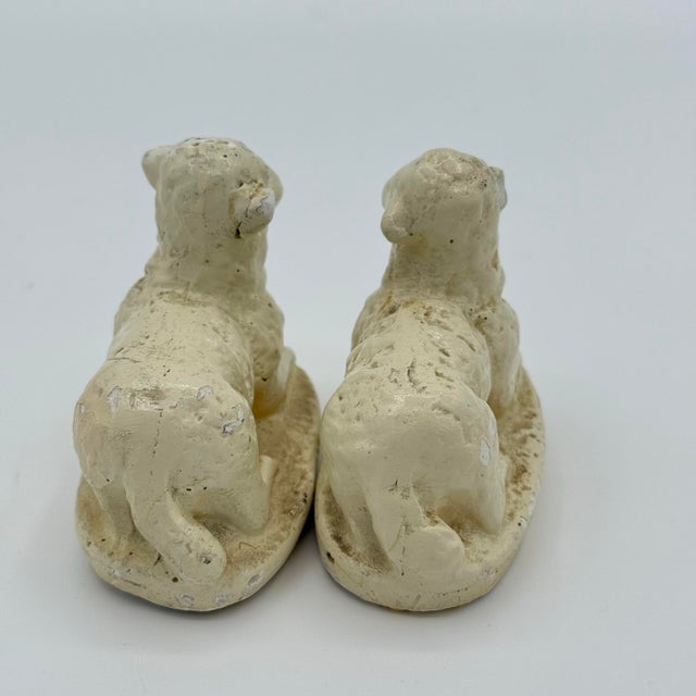 Farmhouse Vintage Mid-Century Composition Nativity Sheep With Charming Age & Primitive Patina - A Pair For Sale - Image 3 of 7