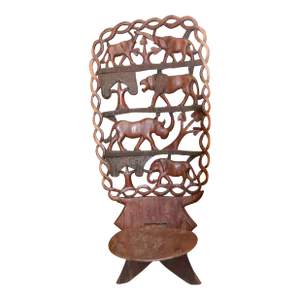 1950s Vintage Carved African Animals Open Weave Hardwood Birthing Palaver Tribal Chair