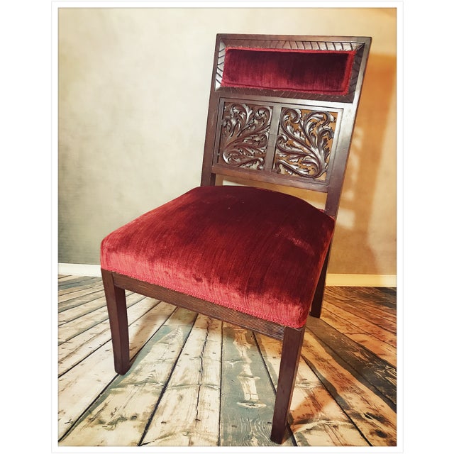 Antique Carved Walnut Red Velvet Chair Chairish