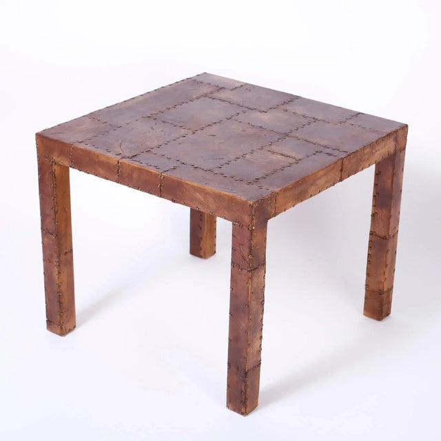 Animal Skin Midcentury Leather Clad Parson's Tables - A Pair For Sale - Image 7 of 10