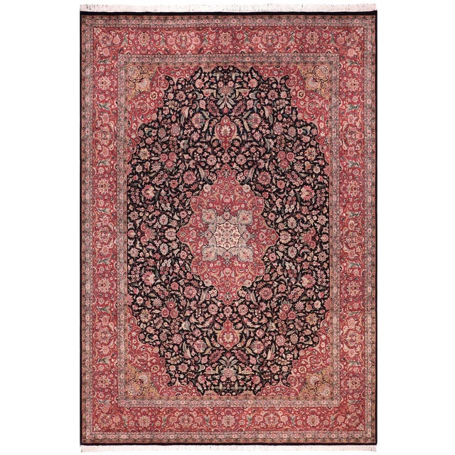 Traditional Kashan 1990's Medallion Pak-Persian Black/Red Wool Rug - 9'0'' X 12'3'' For Sale - Image 9 of 9