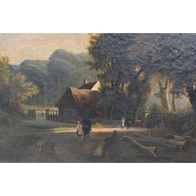 Brown 19th Century French School – Large Oil on Canvas - Animated Landscape With Cottage For Sale - Image 8 of 11