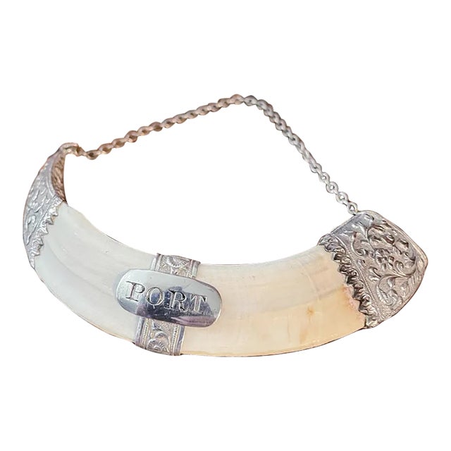 Antique British Colonial Sterling & Antler Port Decanter Tag For Sale