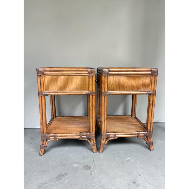 Contemporary Lexington Tommy Bahama Bali Hai Del Sol Pencil Rattan Nightstands, a Pair For Sale - Image 3 of 11