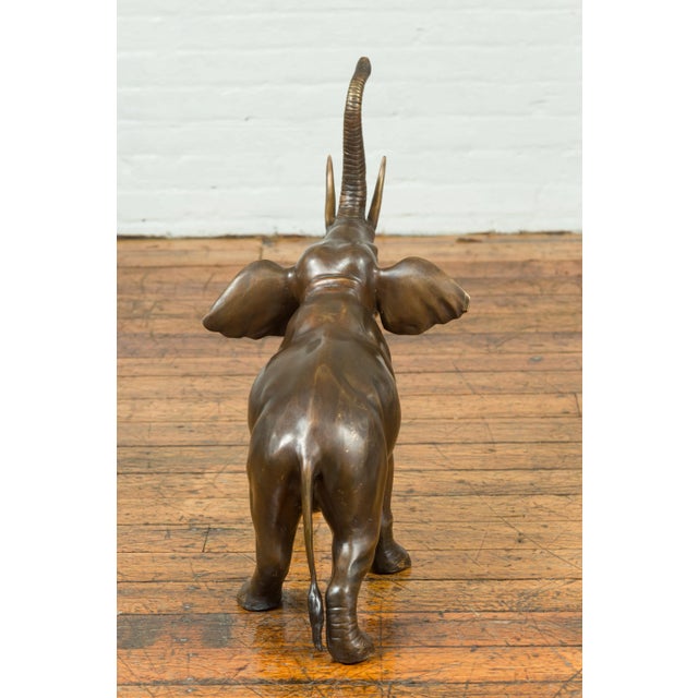 Contemporary Bronze Trumpeting Elephant with Trunk Up Sculpture For Sale - Image 10 of 12