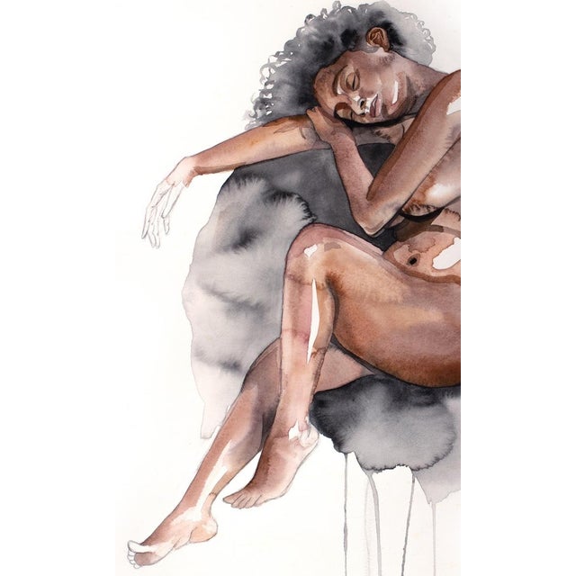 Impressionist "Mend No. 20" Contemporary Original Nude Figure Watercolor Painting of Black Woman by Elizabeth Becker For Sale - Image 3 of 3