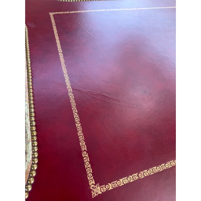 French Vintage Minton-Spidell Leather Top Game Table For Sale - Image 3 of 14