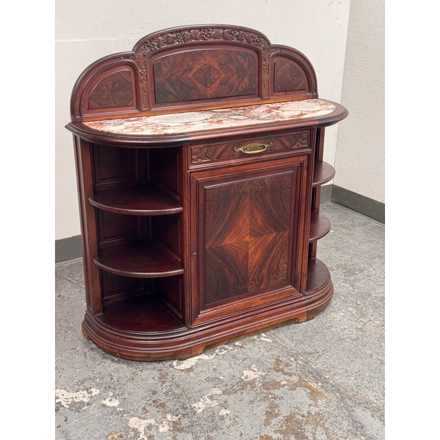 Art Nouveau Sideboard + Marble Top, Antique For Sale - Image 11 of 12