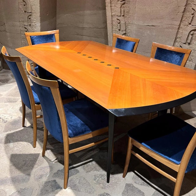 AMBIANIC presents Postmodern Italian Dining Table Set Blue Velvet Set includes Six Dining Chairs and Dining Table in the...