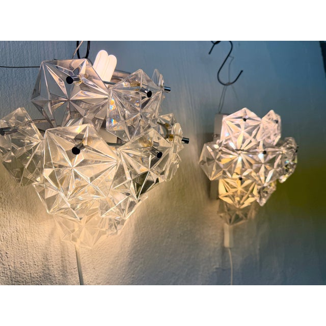 Chrome and Crystal Glass Wall Lights attributed to Kinkeldey, 1970s, Set of 2 For Sale - Image 9 of 10