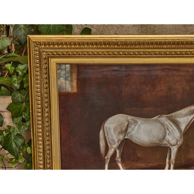 Antique English Oil Painting of a White Horse in Giltwood Frame, circa 1884 For Sale - Image 10 of 12