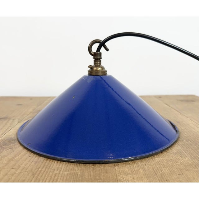 Industrial Cobalt Blue Enamel Factory Pendant Lamp, 1950s For Sale - Image 11 of 16