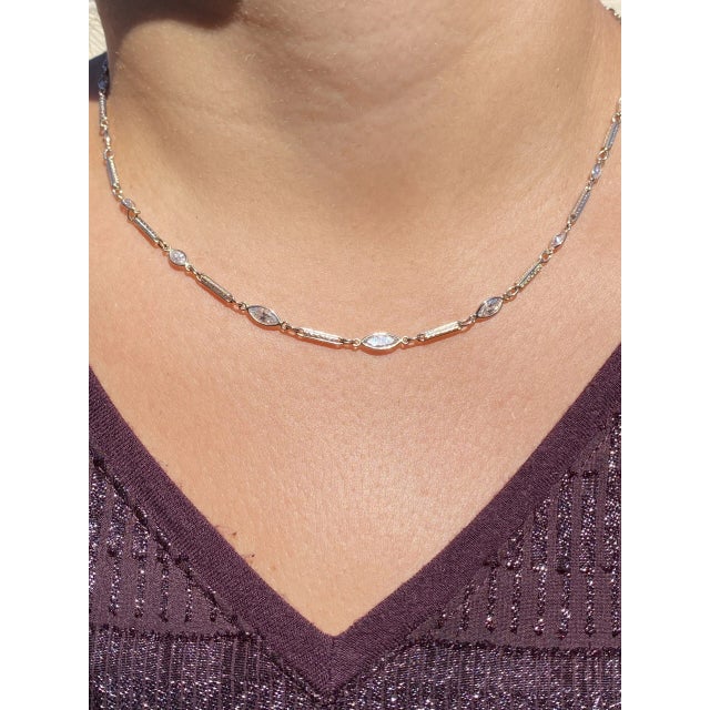 Metal The 51st Street: Antique White Gold Necklace set with 3.25 Carats of Marquise Diamonds For Sale - Image 7 of 7