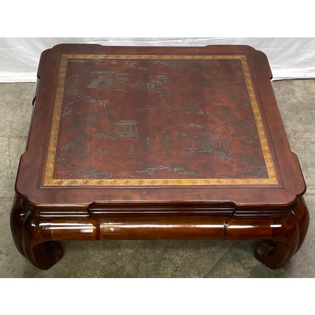 Vintage Drexel Heritage Ming Treasures Leather Inlay Coffee Table