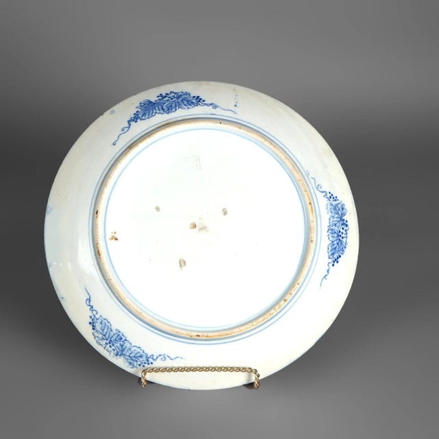 Antique Imari Meiji Blue & White Porcelain Charger with Birds Circa 1910 For Sale - Image 10 of 12