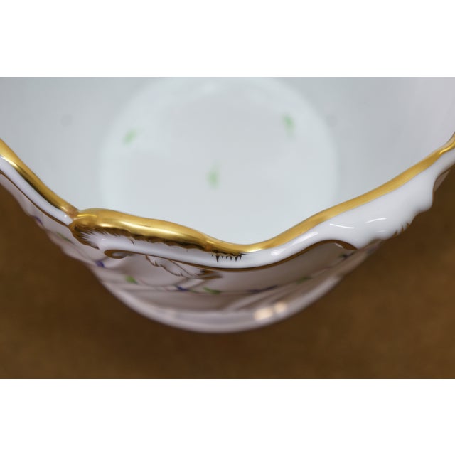 White Late 20th Century Herend Blue Garland Ribbed Porcelain Cachepot Vase Bowl Jardiniere Pot 7" For Sale - Image 8 of 12