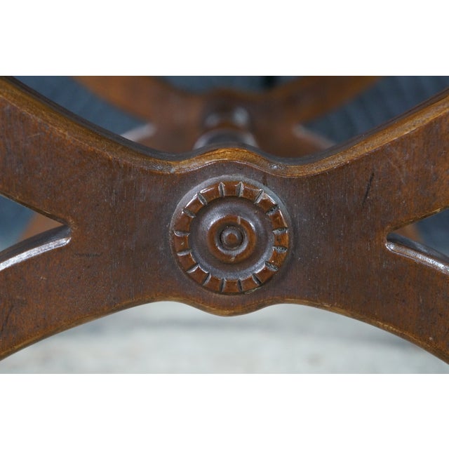 Antique English Regency Mahogany X Frame Paisley Tufted Ottoman Stool Bench For Sale - Image 13 of 18