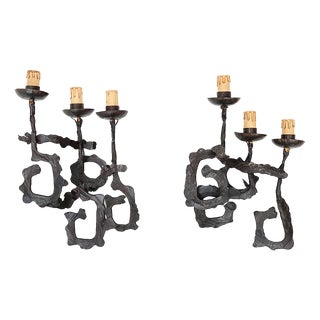 Brutalist Wrought Iron Wall Lamps, 1960s, Set of 2 For Sale
