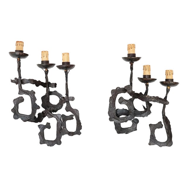 Brutalist Wrought Iron Wall Lamps, 1960s, Set of 2 For Sale