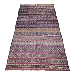 Vintage Moroccan Flat-Wowven Kilim Rug, Hand-Woven Wool, Colorful Stripes For Sale