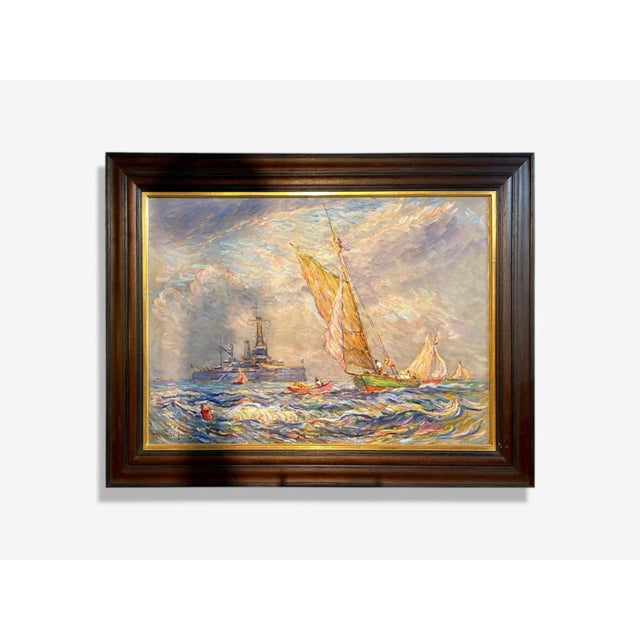 Reynolds Beal, Impressionist Oil Painting, USS Utah Rockport Mass, American, 1928 A fine impressionist oil on canvas by...
