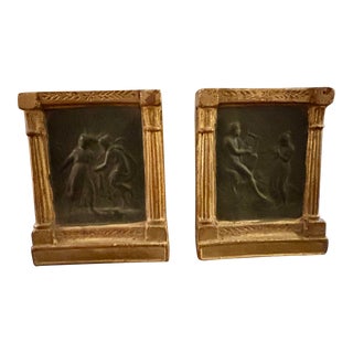 Early 20th Century Greek Motif Plaster Bookends in Gold and Basalt - a Pair For Sale
