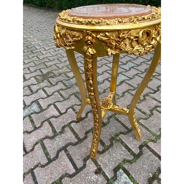 1980s French Louis XVI Gold Beech Marble Side Tables - Pair of 2 Pc For Sale - Image 6 of 9