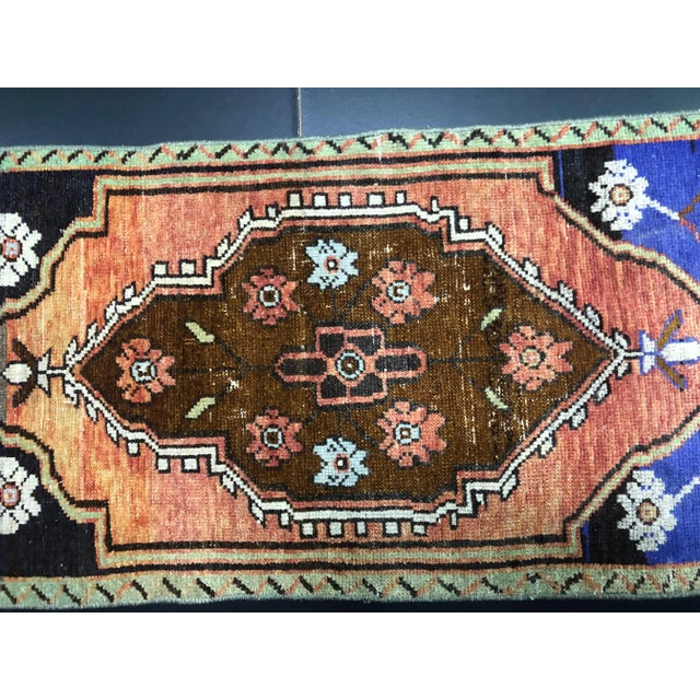 Vintage Floral Turkish Handmade Orange and Brown Small Rug For Sale - Image 4 of 6