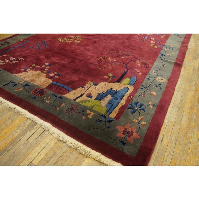 Raspberry Red Extraordinary Display of the Chinese-Ness in a Red-Raspebery Background Color Antique Art Deco Rug For Sale - Image 8 of 12
