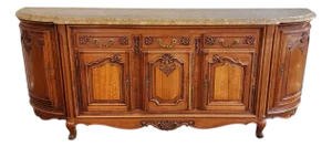 Palatial Solid Cherry Country French Provincial Marble Top Dining Room Sideboard Buffet C1960s