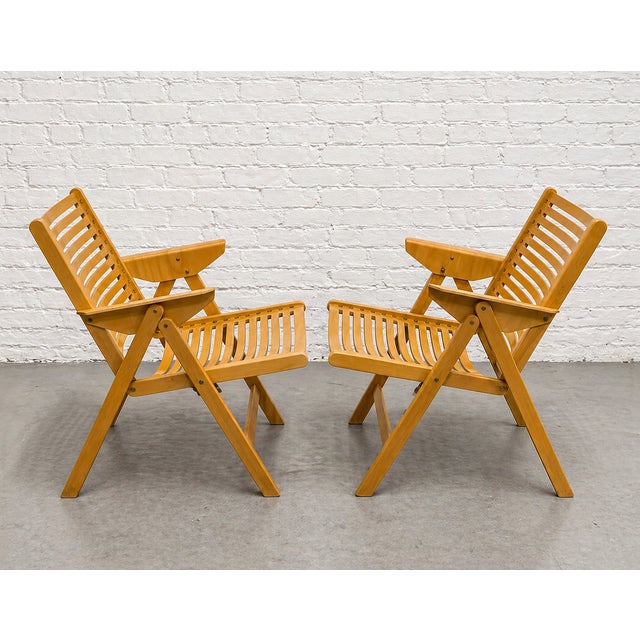 1960s Pair of Mid Century Modern "Rex" Folding Lounge Chairs Designed by Niko Kralj, C. 1960's For Sale - Image 5 of 13