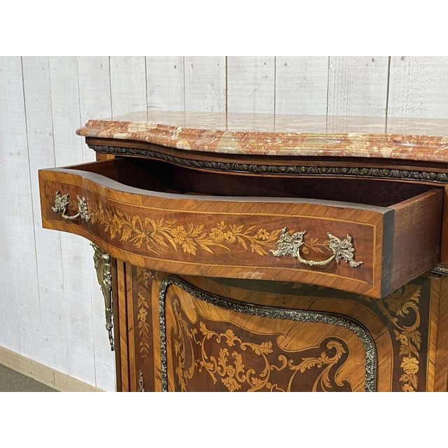 Wood Marquetry Sideboard in Rosewood, Beech and Marble Top, 1970s For Sale - Image 7 of 16