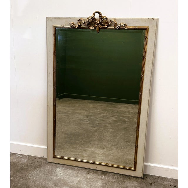 French Neoclassical Painted Mirror with Gilt Ribbon Crest For Sale - Image 11 of 11