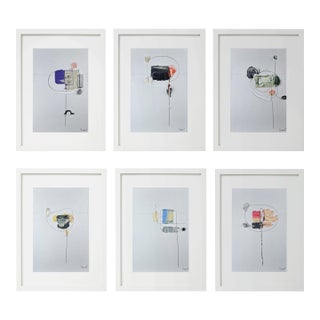 Set of 6 - Framed Neutral Colors Palette Organic Modern Botanical Flower Original Oil Paintings / Contemporary Herbarium / Earth Tones For Sale