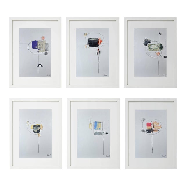 Set of 6 - Framed Neutral Colors Palette Organic Modern Botanical Flower Original Oil Paintings / Contemporary Herbarium / Earth Tones For Sale