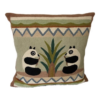 Nancy Corzine Pillow With Two Panda Bears For Sale