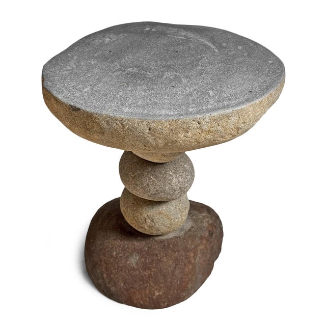 Contemporary Outdoor Stacked River Rock Vintage Side Table Stool For Sale - Image 3 of 7