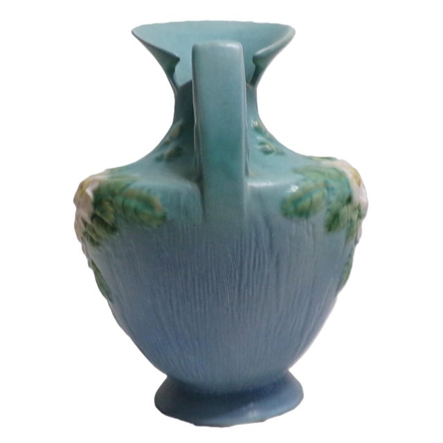 1940s Roseville Pottery Pitcher, Blue & White Flowers and Leaves - Large (10 Inches Tall) For Sale - Image 6 of 12