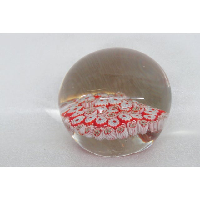 Hand Blown Art Glass Paperweight Red and White Flowers Design For Sale - Image 9 of 13