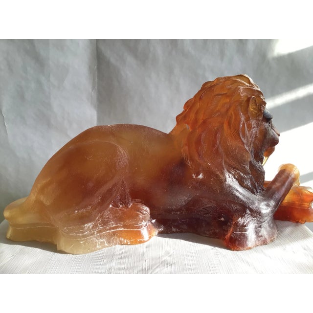 1940s 1940s Amber Lion Sculpture in Pâte De Verre For Sale - Image 5 of 10