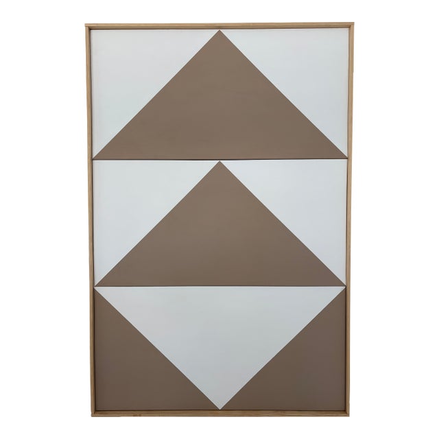 Abstract Contemporary Op Art Geometric Hard Edge Triptych Painting, Wood Framed, Signed Lee Fine For Sale