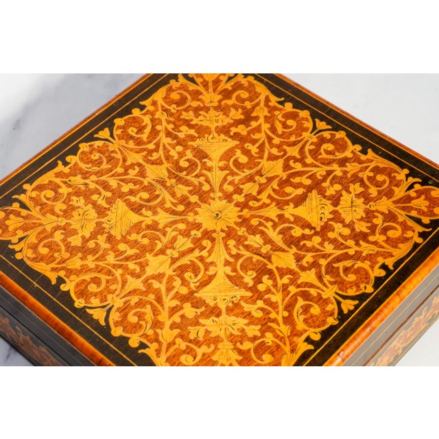19th Century Intricate Patterned Large Antique Victorian Grand Tour Sorrento Ware Inlaid Wood Trinket Jewelry Box For Sale - Image 5 of 15