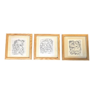 Contemporary Three Original Wayne Cunningham Abstract Pen and Ink Drawings - Set of Three For Sale