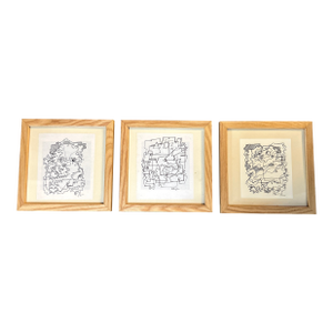 Contemporary Three Original Wayne Cunningham Abstract Pen and Ink Drawings - Set of Three