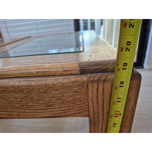 Wood Vintage Drexel Style Heritage Accolade Collection Glass-Top End Tables With Oak Wood Frames. For Sale - Image 7 of 9